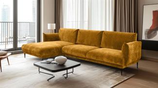 Ecksofa Designersofa MADISON XL in Stoff Dress Me Senfgelb Ottomane Links