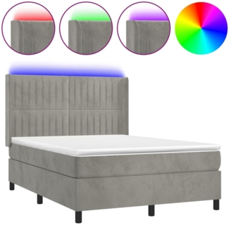 vidaXL Boxspringbett mit Matratze & LED Hellgrau 140x190 cm Samt 3139679