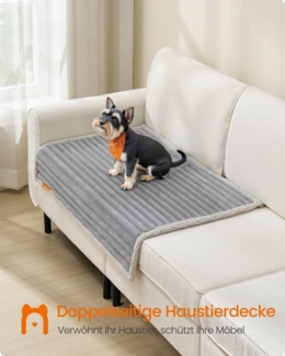 Feandrea Hundedecke, wasserdichte Decke, M, 102 x 73 cm, für Minihunde, kleine Hunde, beidseitig verwendbar, Hundesofa waschbar, taubengrau-hellgrau PPBDE034G01
