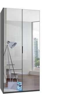 Falttürenschrank >OXFORD< in GRAPHIT mit SPIEGEL - 100x216x58cm (BxHxT)