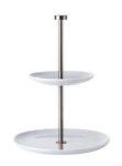 ASA Selection Grande Etagere Flach, 2 stufig, Keramik / Edelstahl, Weiß, H 25 cm, 92152146