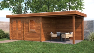 Lugarde Select Modern Gartenhaus mit Vordach Hamm 388x300cm + 300cm - Braunes Öl