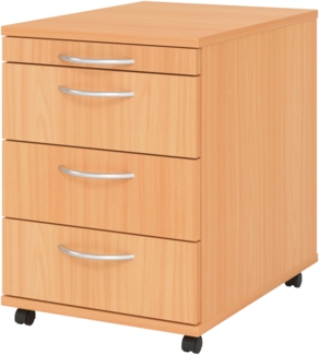 bümö basic Rollcontainer mit Schubladen, Container aus Holz in Buche - Rollwagen für's Büro als Schreibtisch Unterschrank, Bürocontainer od. Schreibtischcontainer mit Bogengriffe, 1606-6-6-BO