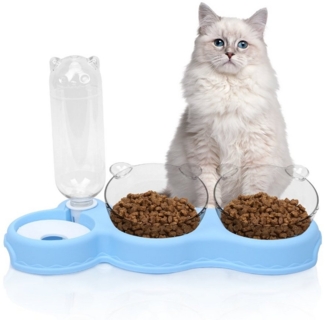 OSTWOLKE Futternapf Katzennapf 15° Kippbare Fressnapf 3 in 1 Katzen Napfset Futterstation, Kunststoff, für Katzen und Kleine Hunde