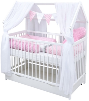 Baby-Delux Komplettbett Hausbett Babybett Schublade Schutzgitter Beißschienen Komplettset, 11-tlg, Kinderbett 60x120 cm weiß, Bettset verschiedene Designs