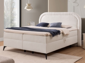 S-Style Möbel Boxspringbett Sonna mit Topper Bettkästen und Metallfüße aus Bouclé-Stoff, Bonellfedern