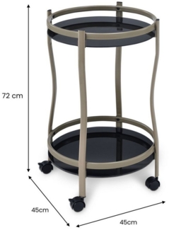 IDIMEX Servierwagen VEGA, Barwagen rund mit Rollen und 2 Glasböden Metall Champagner