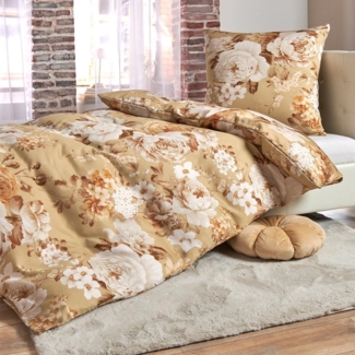Traumschlaf Mako-Satin Bettwäsche Rosi beige|155x220 cm + 80x80 cm