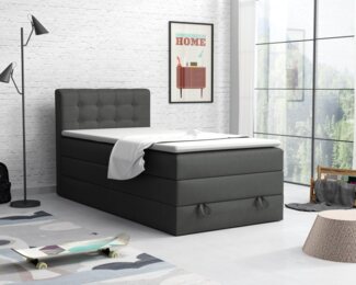 Deine Möbel 24 Boxspringbett Polsterbett Komplettbett Hotelbett JUNG 1 inkl. Topper (für Jugendliche Jugendbett Hellgrau Grau Anthrazit Schwarz Beige, Bonellfederkernmatratze H3 Taschenfederkernmatratze H4), 90x200 100x200 120 cm Einzelbett Boxspring H...