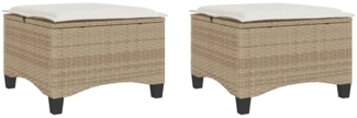 vidaXL Gartenhocker mit Kissen 2 Stk. Beige 55x55x36 cm Poly Rattan 4108250