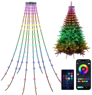 Clanmacy LED-Lichterkette LED Lichterkette Weihnachtsbaum Baummantel APP-Kontrolle 160 LEDs
