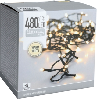 LED-Lichterkette warmweiß, 480 LEDs, Grünes Kabel, Innen/Außen, 39m