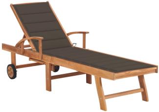 vidaXL Sonnenliege mit Auflage Taupe Massivholz Teak 3063014