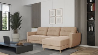 Ecksofa Sofa mit Schlaffunktion MARLIES Stoff Sawana Beige Ottomane Rechts