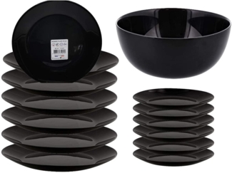 Riyashop Geschirr-Set Opalglas Speiseteller Dessertteller Schale Schwarz 6 x Snackteller