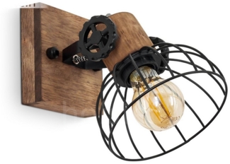 hofstein Wandleuchte »Cotes« Wandlampe aus Holz/Metall in Braun/Schwarz m. Lichteffekt, ohne Leuchtmittel, Gitter-Optik, Holzbalken, Textilkabel, verstellbarer Strahler, E27