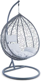 Luxus Hängesessel Miami XXL Polyrattan Korb und Gestell grau Kissen weiß