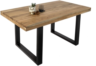 Esstisch Akazie Natur 160 x 85 cm massiv gerade Tischkanten U-Gestell schwarz RIO 134872698