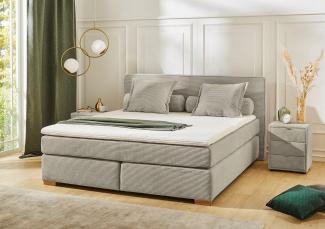 Boxspringbett ROMY Cord beige 7-Zonnen TTFK Topper 180x200 cm