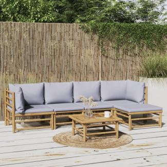 vidaXL 6-tlg. Garten-Lounge-Set mit Hellgrauen Kissen Bambus 3155104