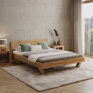 skølm 'Nornir' Bett 160x200 cm, Bettgestell, natur geölt, Massivholzbett aus Eiche mit Holzkufen, Doppelbett mit durchgehendem Bettkopf