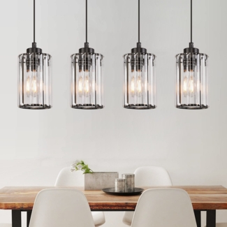 ZMH Pendelleuchte Esstisch Küchenlampe Hängend - Hängelampe Wohnzimmer E27 Esstischlampe Schwarz Schlafzimmer Hängeleuchte 4 Flammig Glas Pendellampe Esszimmer Kristall für Küche(ohne Leuchtmittel)