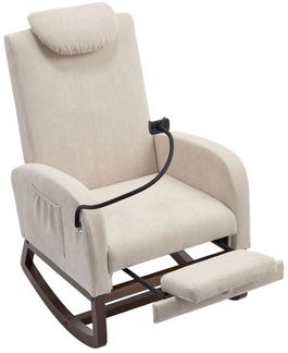 KLAM HOME Schaukelstuhl Bequemer Multifunktions-Schaukelstuhl mit Fußstütze und Handyhalter (Ergonomischer Relax Sessel mit hoher Rückenlehne und Seitentaschen), Stabiler Massivholz-Schaukelstuhl für Wohnzimmer und Büro