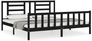 vidaXL Massivholzbett mit Kopfteil Schwarz 200x200 cm 3192905