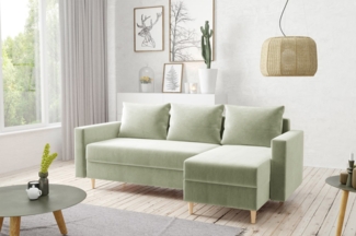 AX LIVING Walston 3-Sitzer Couch mit Schlaffunktion – Ecksofa Samt 224cm Salbeigrün