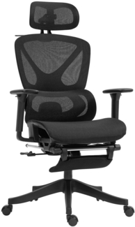 Bürostuhl Ergonomischer Schreibtischstuhl, mit 3D-Armlehnen, Lendenwirbelstütze, Kopfstütze, höhenverstellbar, Mesh, Drehstuhl mit Wippfunktion, Kleiderbügel, Liegefunktion, Fußstütze, Metall Stoff, schwarz