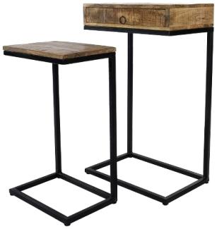 Beistelltisch Shirin 2er Set Holz Natur mit Schublade und Metallgestell Schwarz