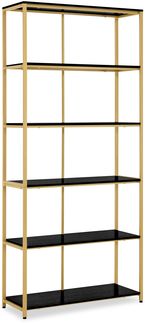 BarberPub Bücherregal Gold, Standregal mit 5 Ebenen, Büroregal mit Metallrahmen, Regal für Büro, Wohnzimmer, Schlafzimmer, Küche, Nagelstudio, 5166