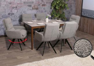 6er-Set Esszimmerstuhl HWC-G66, Küchenstuhl, drehbar Auto-Position Stoff/Textil Bouclé MVG ~ hellgrau, mit Armlehne