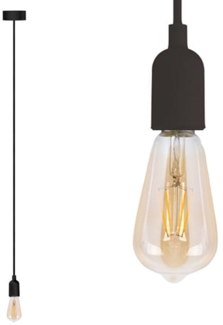 Universal Schnurpendel Textil schwarz mit E27 Filament LED, Ø 8,5cm