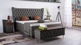 Meisterbetten Boxspringbett Quin 180x200 in MS-Grey, Matratzenbezug Optiflex, Ergoflex-Topper