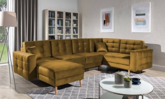 Wohnlandschaft Asgard U Gelb – Sofa mit Schlaffunktion