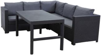 Keter Provence Garten-Lounge anthrazit, Eck-Sofa Inkl. grauen Kissen mit höhenverstellbarem Tisch anthrazit, wetterfest