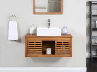 Vente-unique - Waschbeckenunterschrank hängend - Akazienholz - 90 cm - PENEBEL