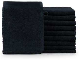 Blumtal Waschhandschuh 10er Set aus Frottee 15x20 cm - weich und saugstark, (Set), mit modischer Bordüre und praktischer Aufhängeschlaufe, 100% Baumwolle