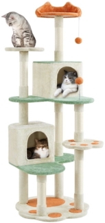 Yaheetech Kratzbaum Katzenbaum mit Höhlen & Aussichtsplattform & Kratzstämme & Plüschball, Kletterbaum 5-stufiger Katzenkratzbaum in der Pfotenform