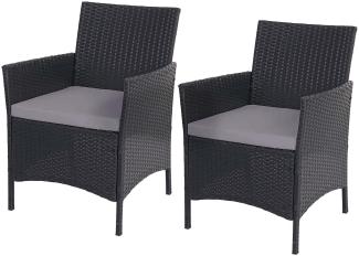 2er-Set Poly-Rattan Gartensessel Halden, Korbsessel ~ anthrazit, Kissen anthrazit