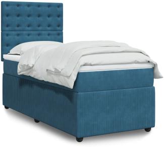 vidaXL Boxspringbett mit Matratze Blau 100x200 cm Samt 3294578