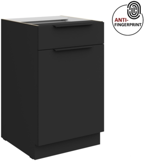 Küchen Unterschrank 50 cm Küche ARIA Schwarz ultra matt + Schwarz matt, hochwertige Fronten mit Anti Fingerprint Beschichtung Küchenzeile Küchenblock