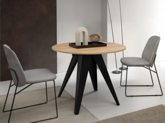 Esstisch Grento 90 mit Einlegeplatte, Beine aus Stahl (Farbe: Schwarz / Eiche Craft Gold)