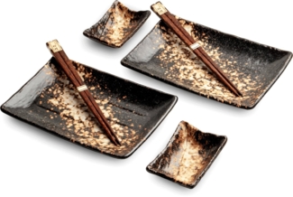 WestCraft Sushiteller SUSHI TELLER SET, Sushi Geschirr Set, Mehrteiliges Sushi-Set, (6 St), für 2 Personen Sushi-Teller, Schalen und Essstäbchen versch. Designs