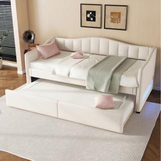 Flieks Daybett, LED Schlafsofa Polsterbett 90x200cm mit Ausziehbett 90x200cm