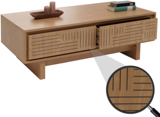Couchtisch HWC-O33, Sofatisch Wohnzimmertisch Beistelltisch, 2 Schubladen 2 Fächer, Melamin 40x120x60cm ~ Ulme Natur