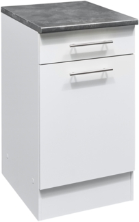 EDDY Moderner Küchenunterschrank in Weiß matt, Metallic Grau - Geräumiger Unterschrank Küche mit viel Stauraum - 50 x 90 x 60 cm (B/H/T)