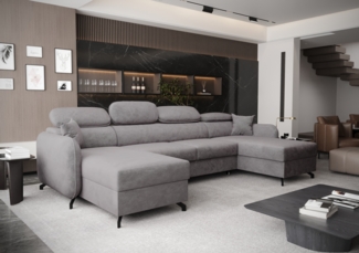 AX LIVING Ecksofa mit Schlaffunktion Ribella 5 345 cm Grau U-Form, Bettkasten
