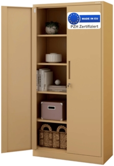 Aktenschrank abschließbar KADO - 5 Ebenen verstellbar, Flügeltüren | Metallschrank Werkstatt Mehrzweckschrank Büroschrank aus Stahl Werkzeugschrank, 185x90x40cm Beige